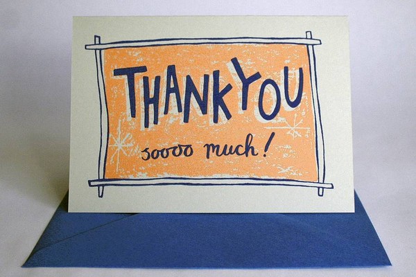 Thank You So Much Hand Printed Card