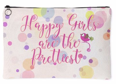 'Happy Girls are the Prettiest' Quote Pink Pouch